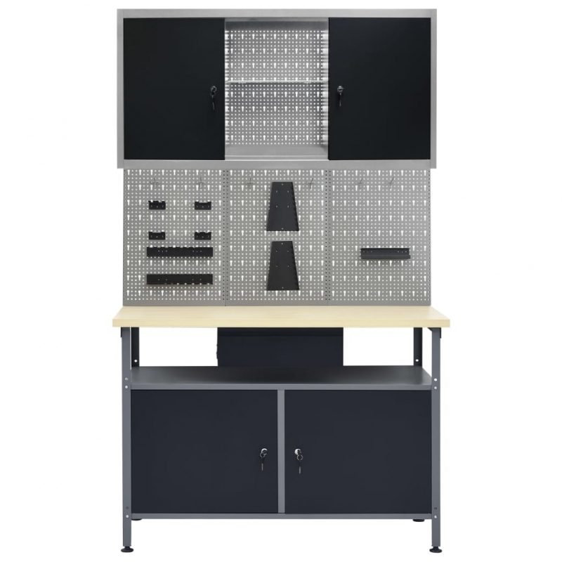 Werkbank mit 3 Werkzeugwänden und 1 Wandschrank
