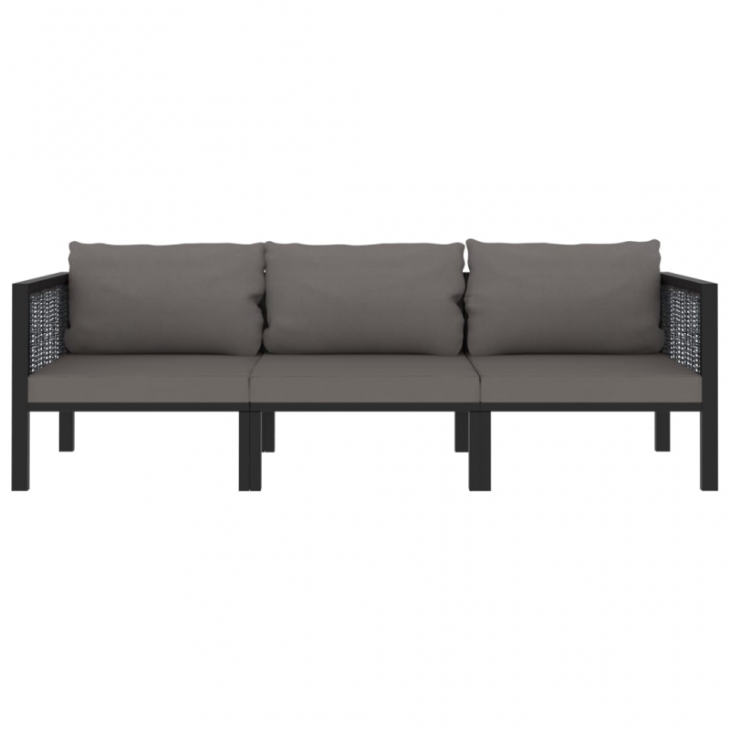 3-Sitzer-Sofa mit Auflage Anthrazit Poly Rattan