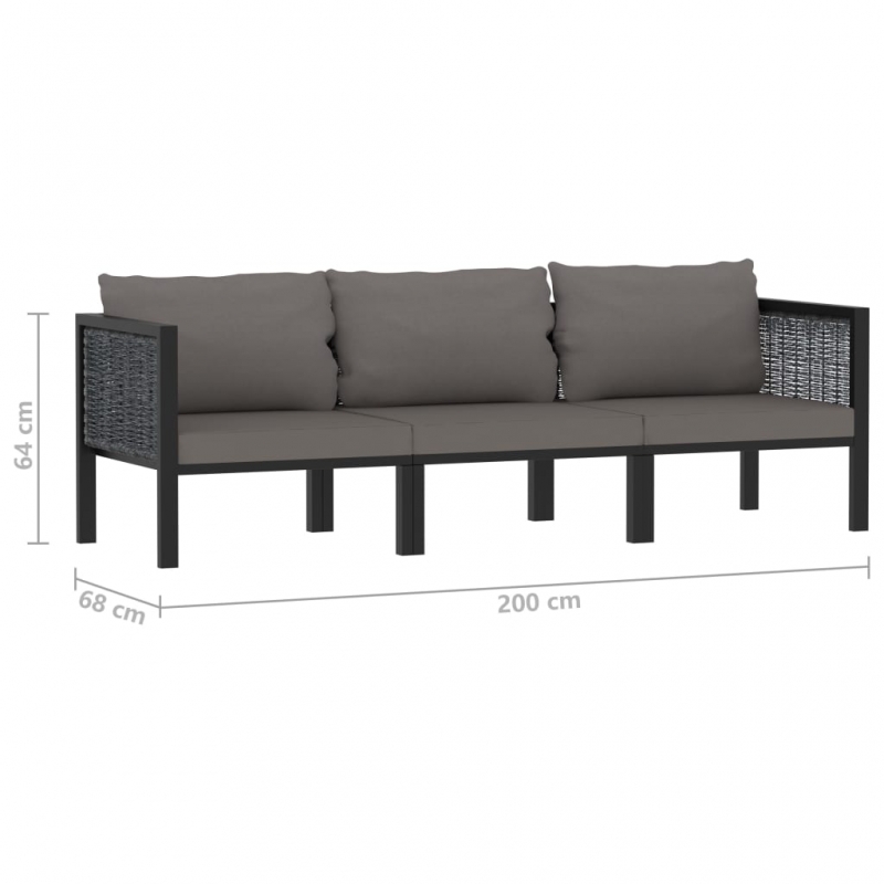 3-Sitzer-Sofa mit Auflage Anthrazit Poly Rattan