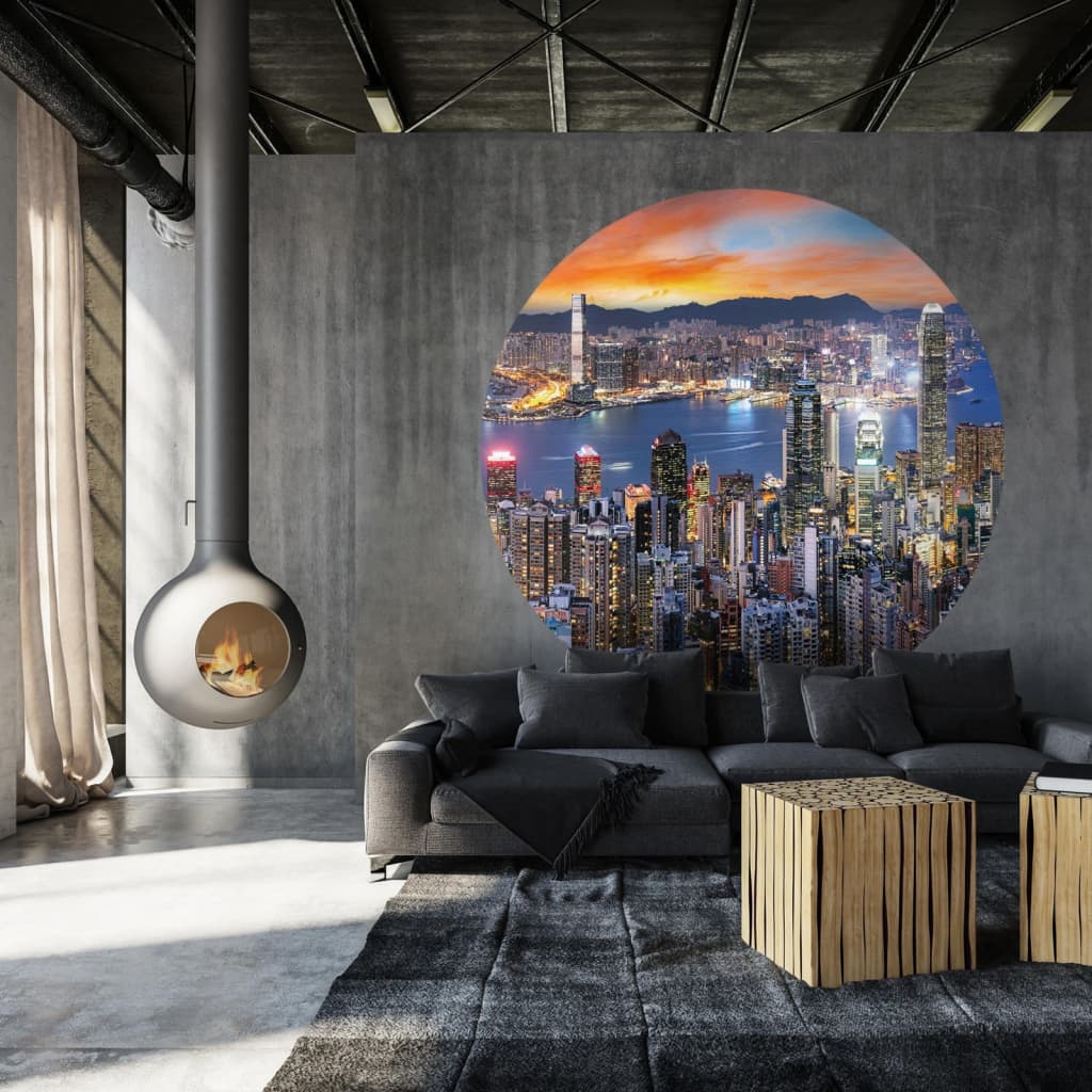 WallArt Fototapete Skyline by Night Rund 190 cm