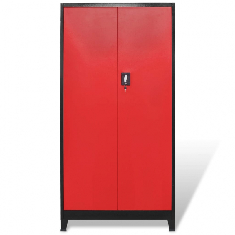 Werkzeugschrank mit Werkzeugtruhe Stahl 90x40x180cm Rot Schwarz