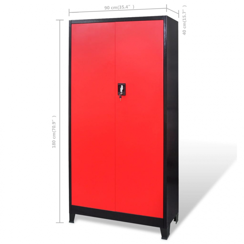 Werkzeugschrank mit Werkzeugtruhe Stahl 90x40x180cm Rot Schwarz