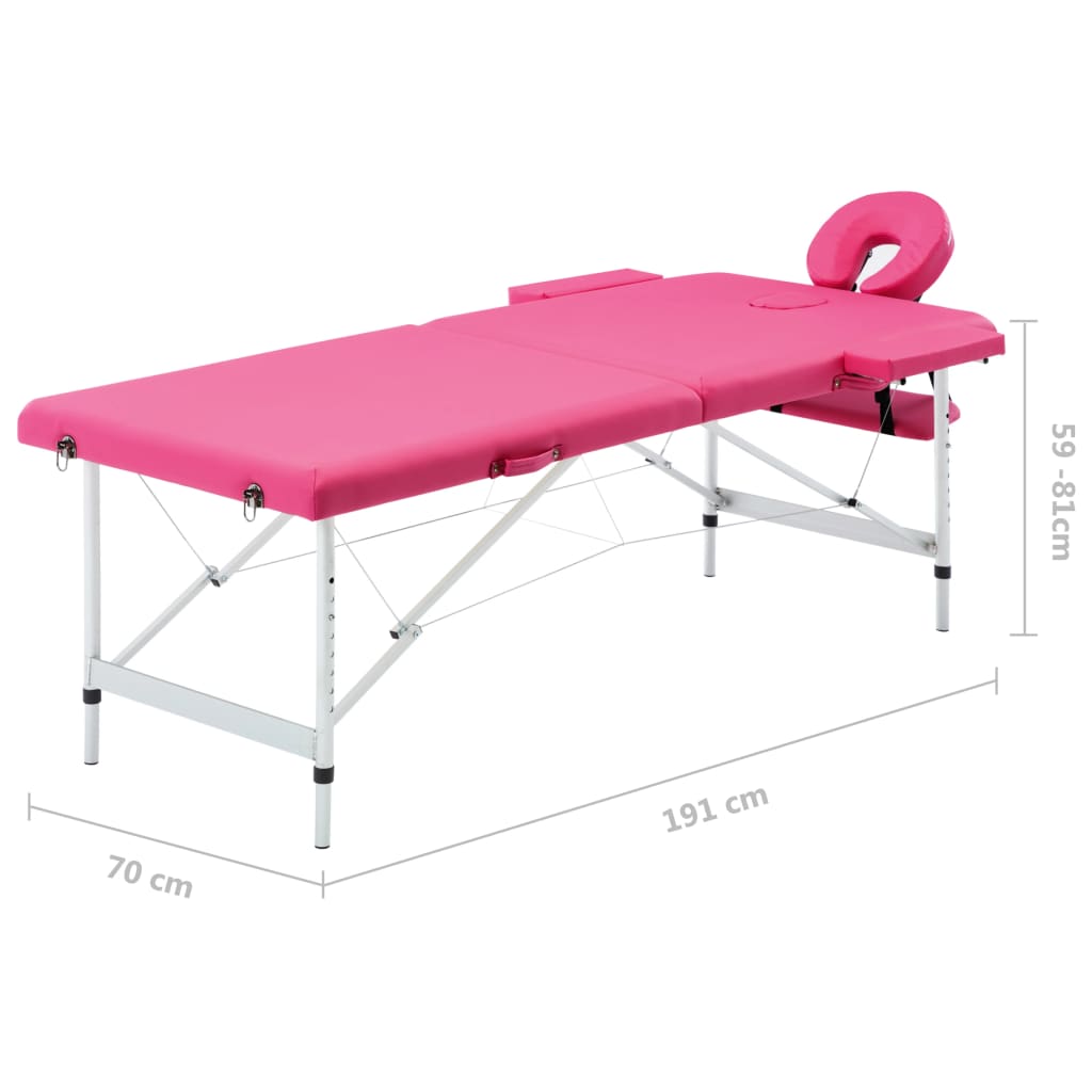 Massagetisch Klappbar 2 Zonen Aluminium Rosa