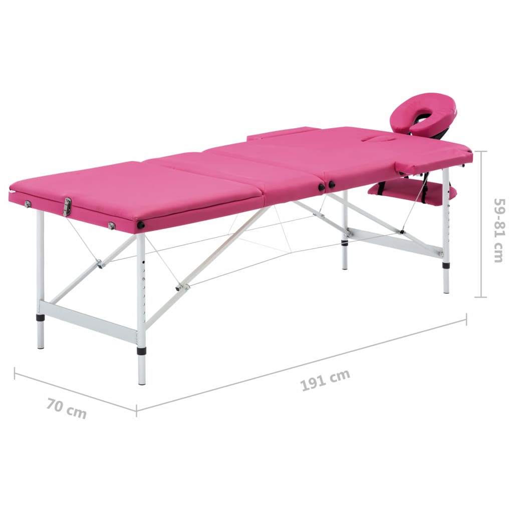 Massagetisch Klappbar 3 Zonen Aluminium Rosa