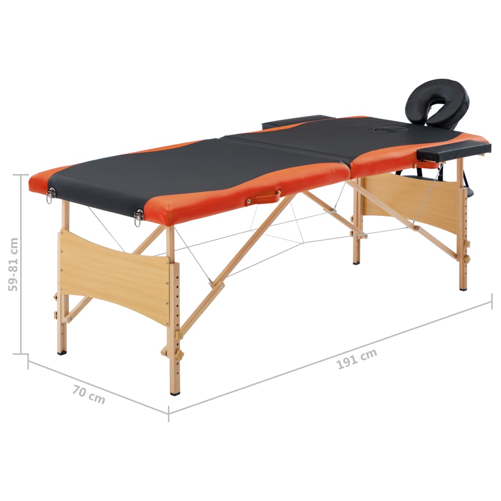 Massagetisch Klappbar 2 Zonen Holz Schwarz und Orange