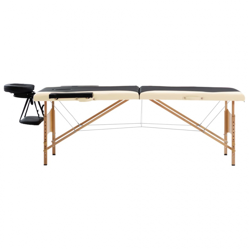 Massagetisch Klappbar 2 Zonen Holz Schwarz und Beige