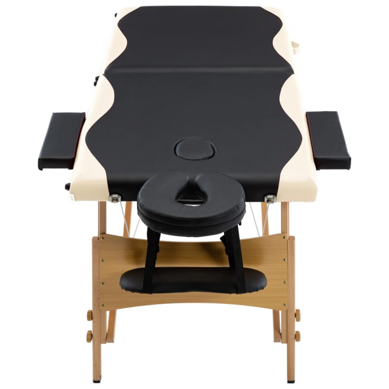 Massagetisch Klappbar 2 Zonen Holz Schwarz und Beige