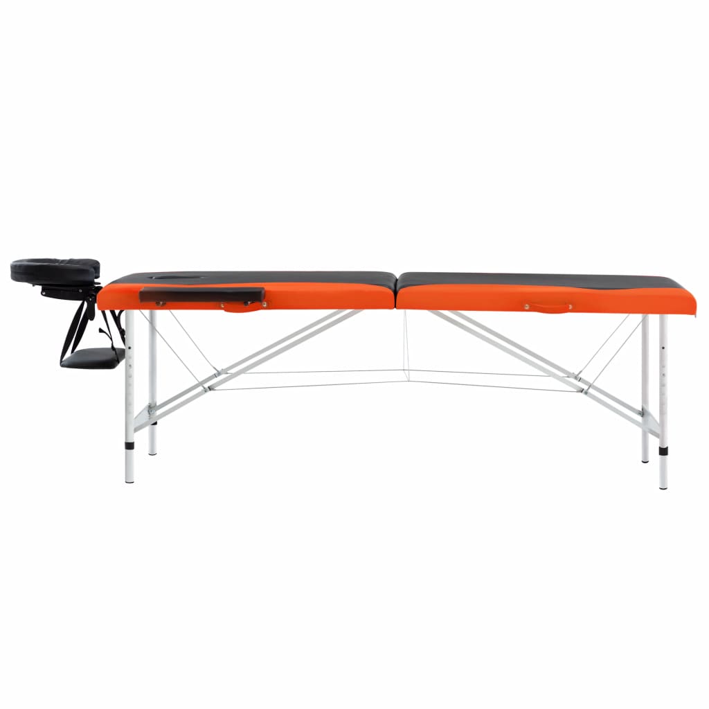 Massagetisch Klappbar 2 Zonen Aluminium Schwarz und Orange