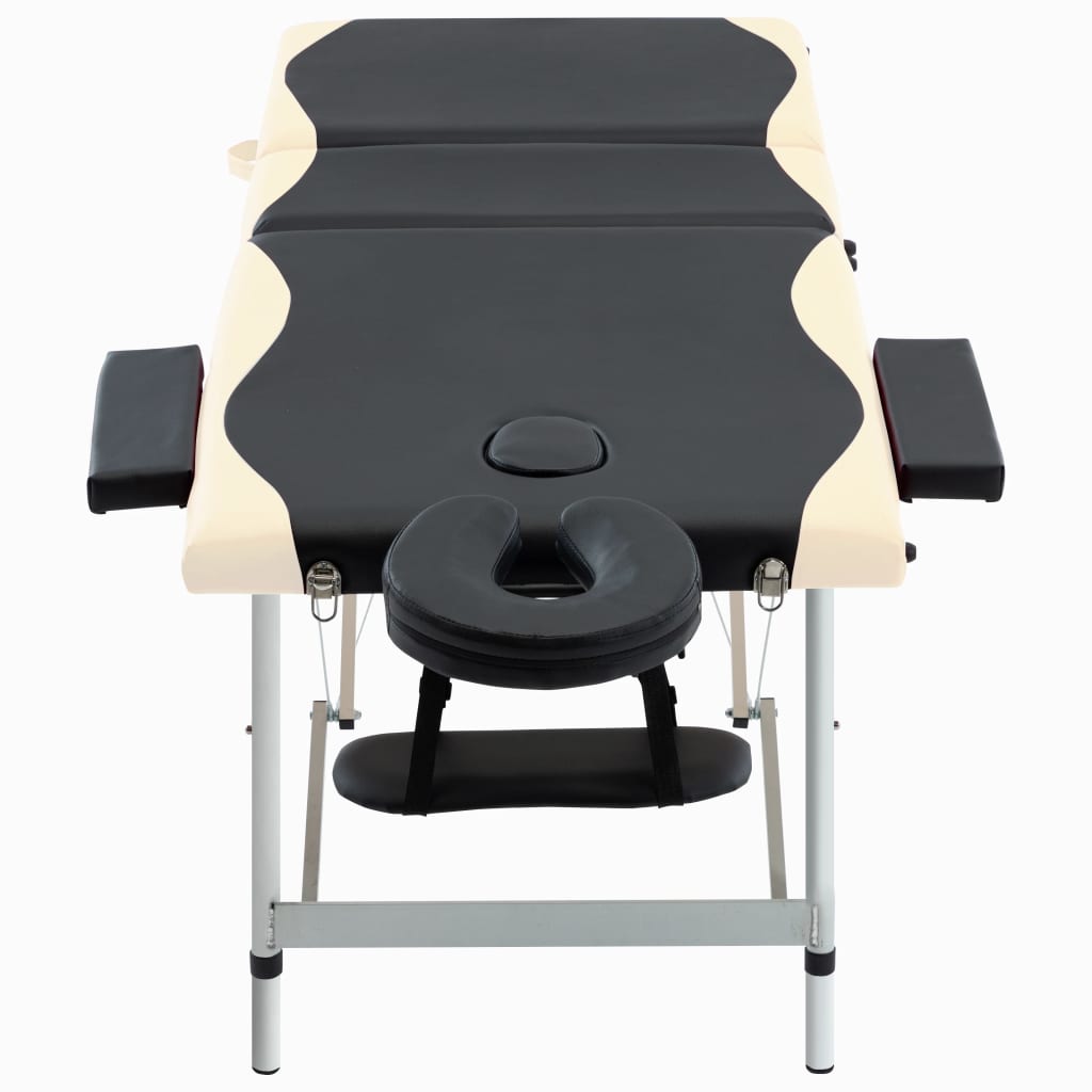 Massagetisch Klappbar 3 Zonen Aluminium Schwarz und Beige