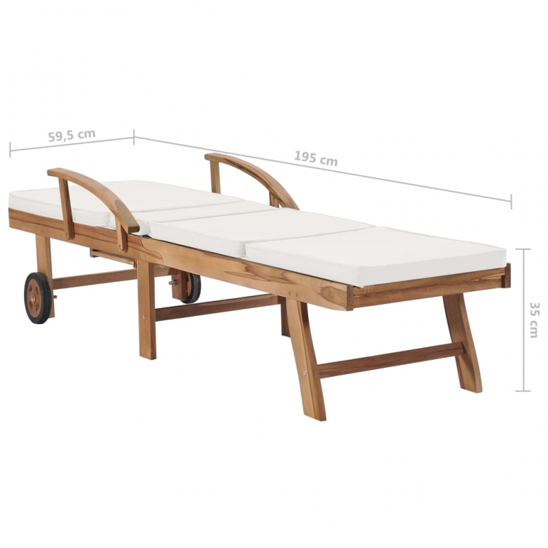 Sonnenliegen mit Auflagen 2 Stk. Massivholz Teak Creme