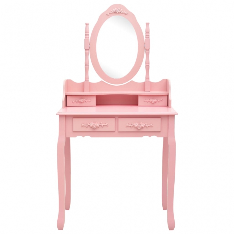 Schminktisch-Set mit Hocker Rosa 75x69x140 cm Paulownia-Holz