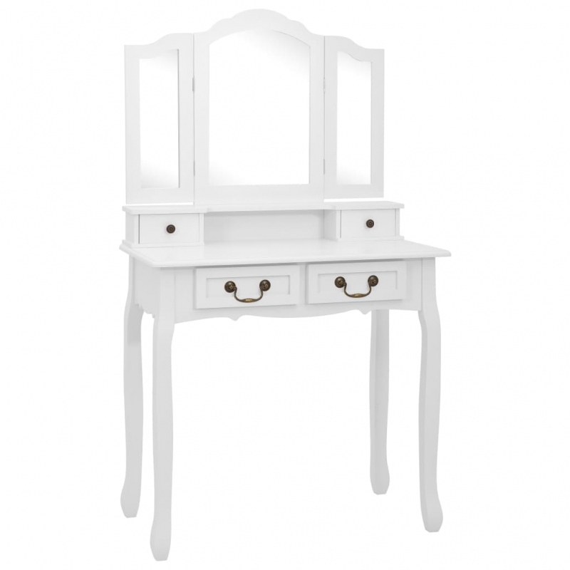 Schminktisch-Set mit Hocker Weiß 80x69x141cm Paulowniaholz