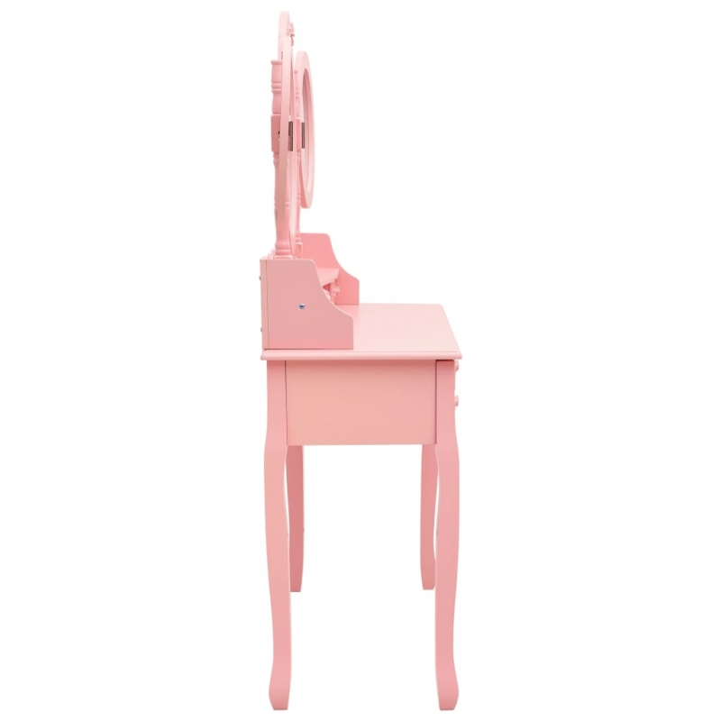 Schminktisch mit Hocker und Dreifach-Spiegel Rosa