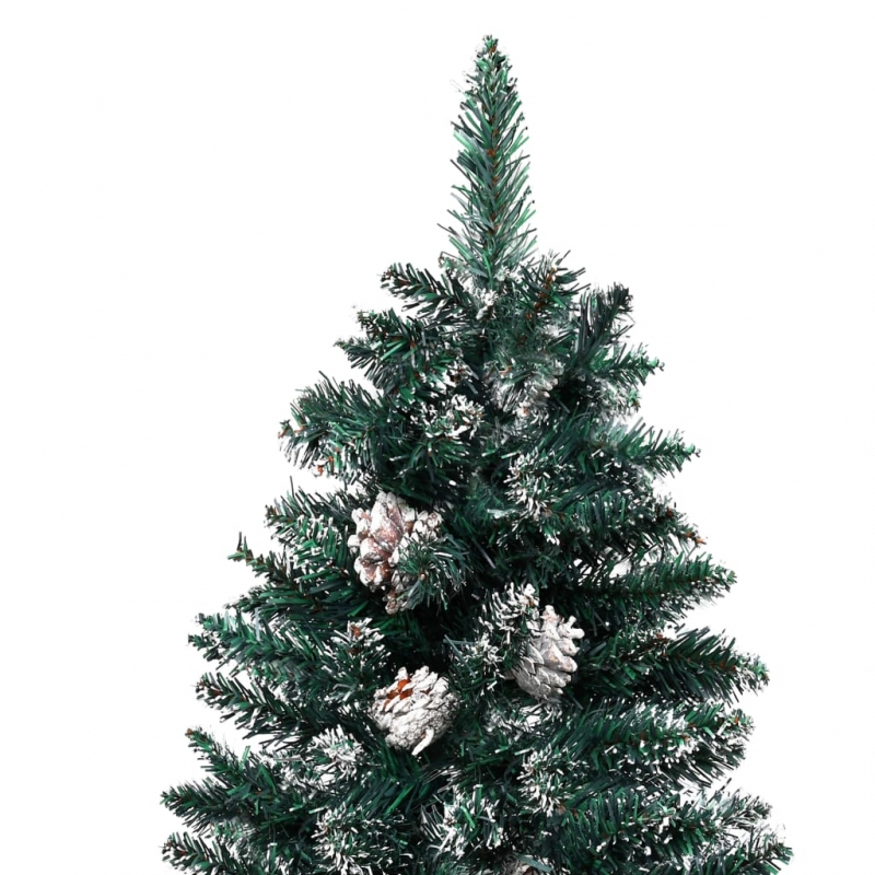 Weihnachtsbaum Schlank mit Echtholz und Schnee Grün 210 cm