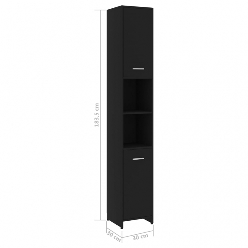 Badezimmerschrank Schwarz 30x30x183,5 cm Holzwerkstoff