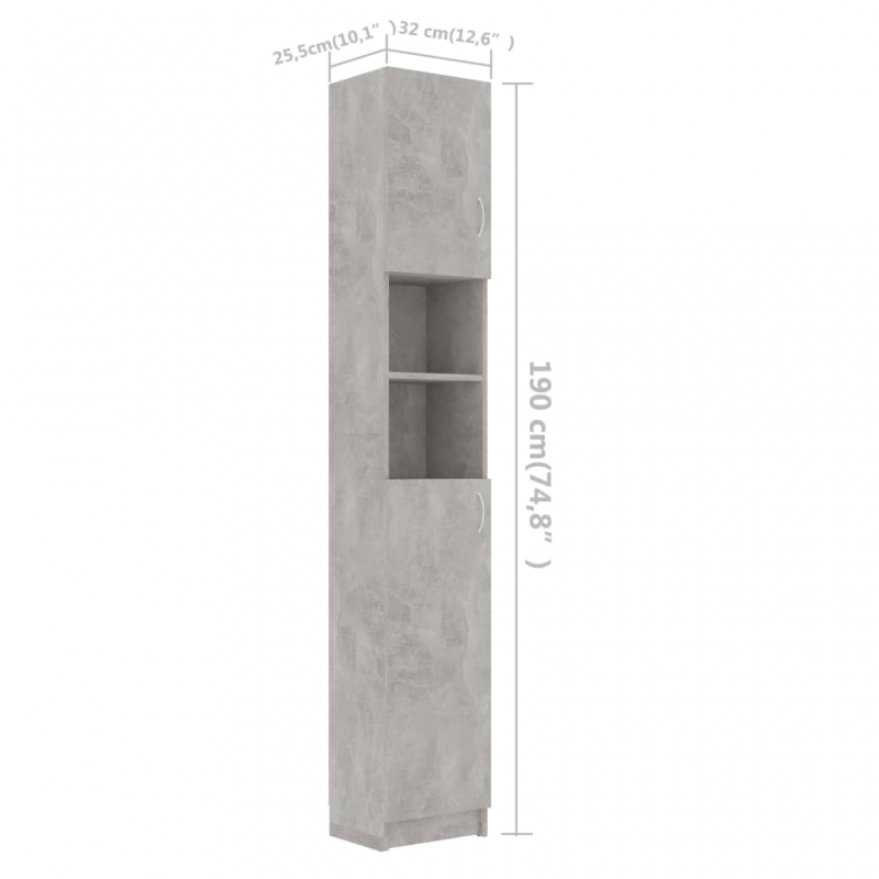 Badezimmerschrank Betongrau 32x25,5x190 cm Holzwerkstoff