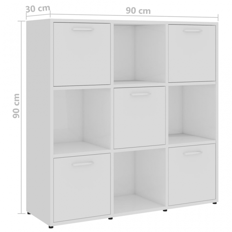 Bücherregal Hochglanz-Weiß 90x30x90 cm Holzwerkstoff