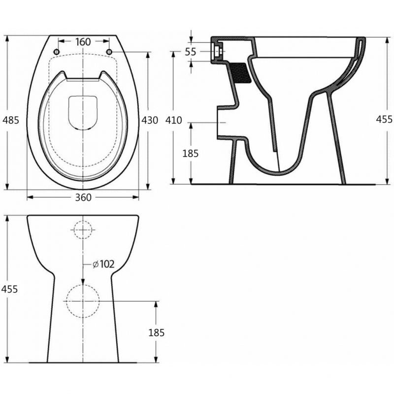 Hohe Spülrandlose Toilette Soft-Close 7 cm Erhöhte Höhe Keramik