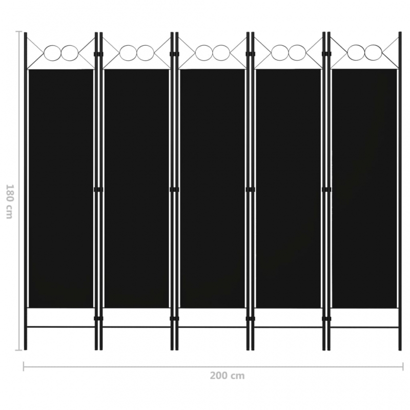 5-tlg. Raumteiler Schwarz 200 x 180 cm