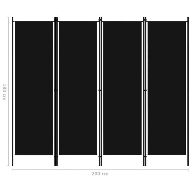 4-tlg. Raumteiler Schwarz 200x180 cm