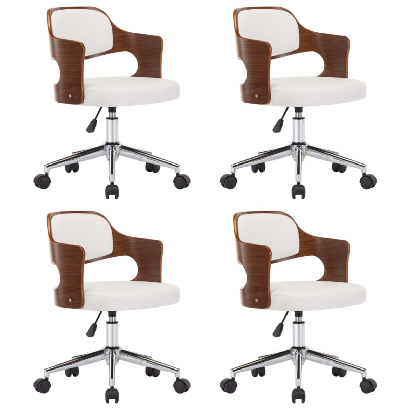 Drehbare Esszimmerstühle 4 Stk. Weiß Bugholz und Kunstleder