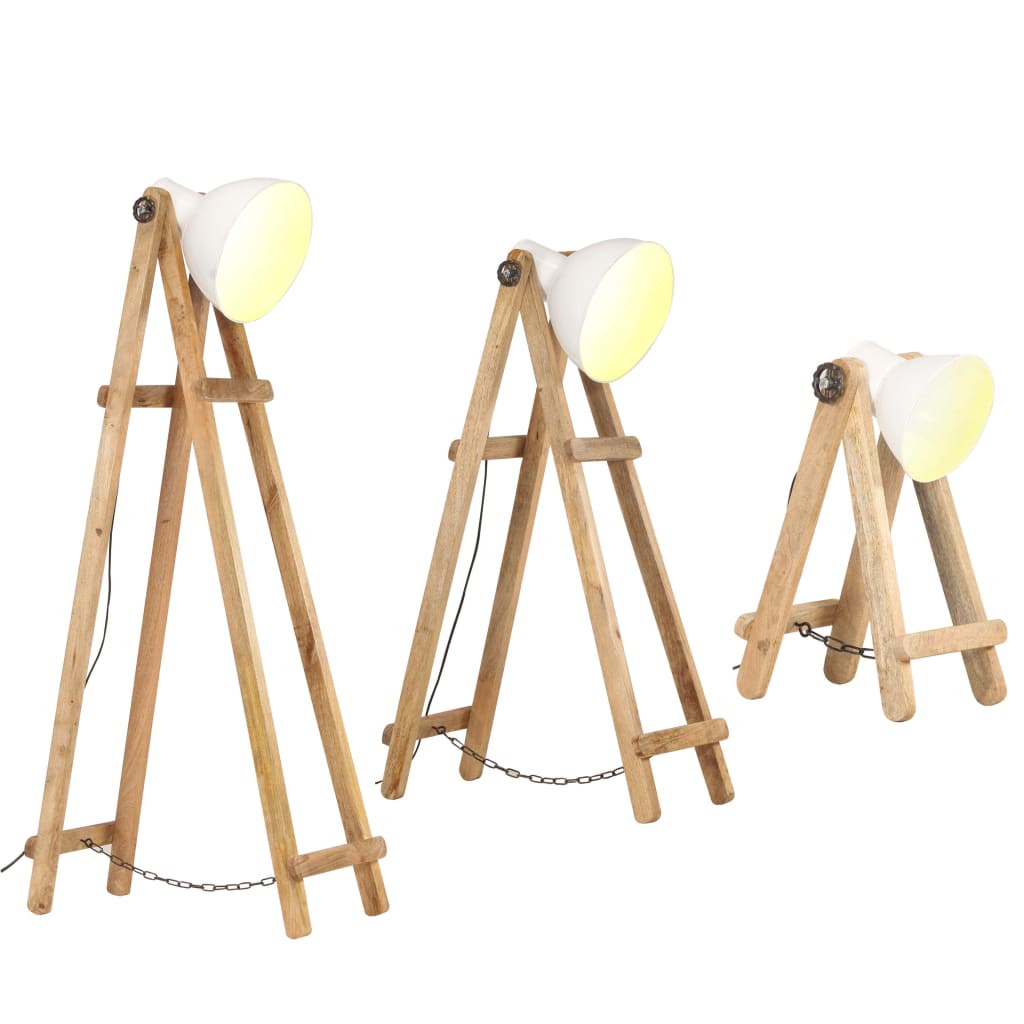 Stehlampen 3 Stk. Weiß E27 Mango Massivholz