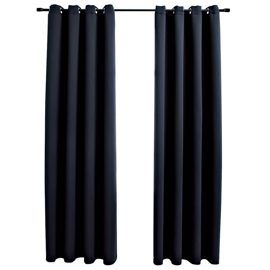 Verdunkelungsvorhänge mit Ringen 2 Stk. Schwarz 137x213 cm Stoff