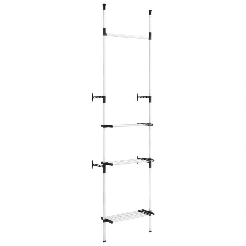 Teleskop-Garderobe mit Stangen und Regal Aluminium