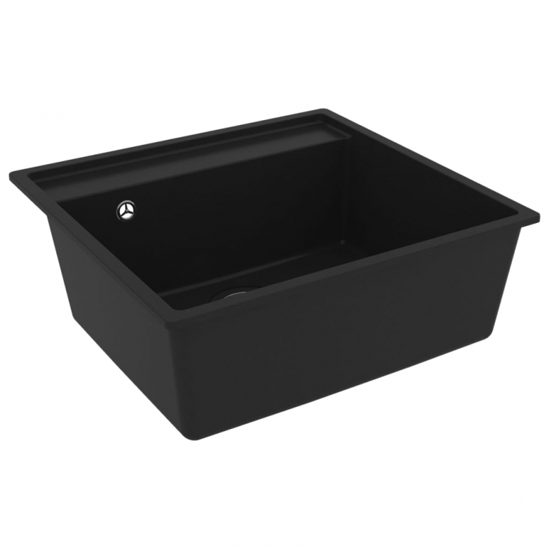 Küchenspüle mit Überlauf Schwarz Granit