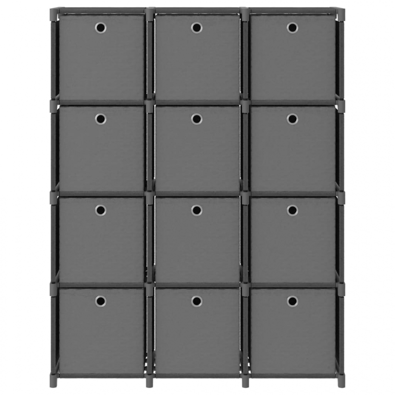 Würfel-Regal mit Boxen 12 Fächer Grau 103x30x141 cm Stoff