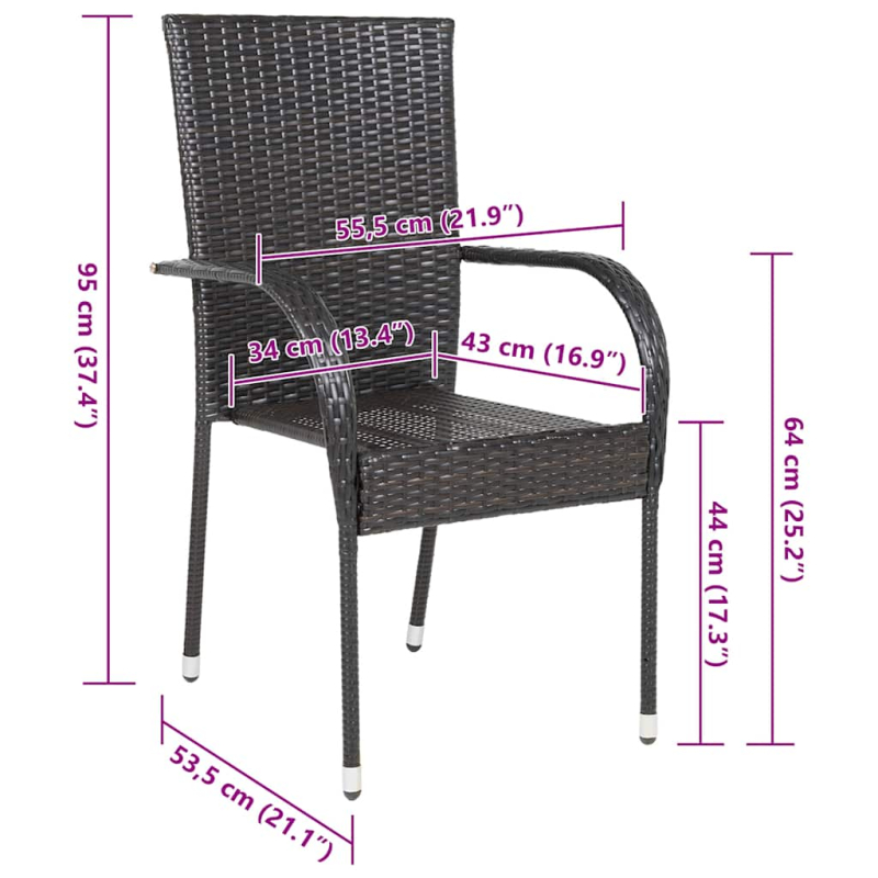 Stapelbare Gartenstühle 4 Stk. Poly Rattan Braun