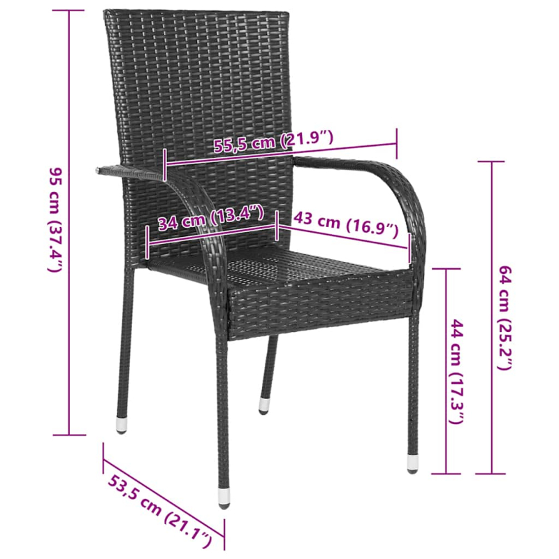 Stapelbare Gartenstühle 4 Stk. Poly Rattan Schwarz