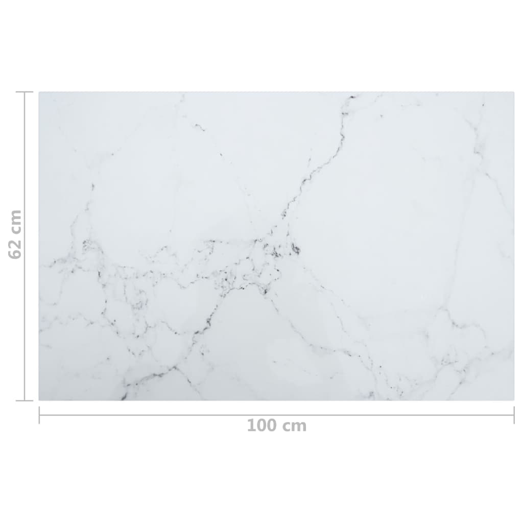 Tischplatte Weiß 100x62 cm 8 mm Hartglas in Marmoroptik