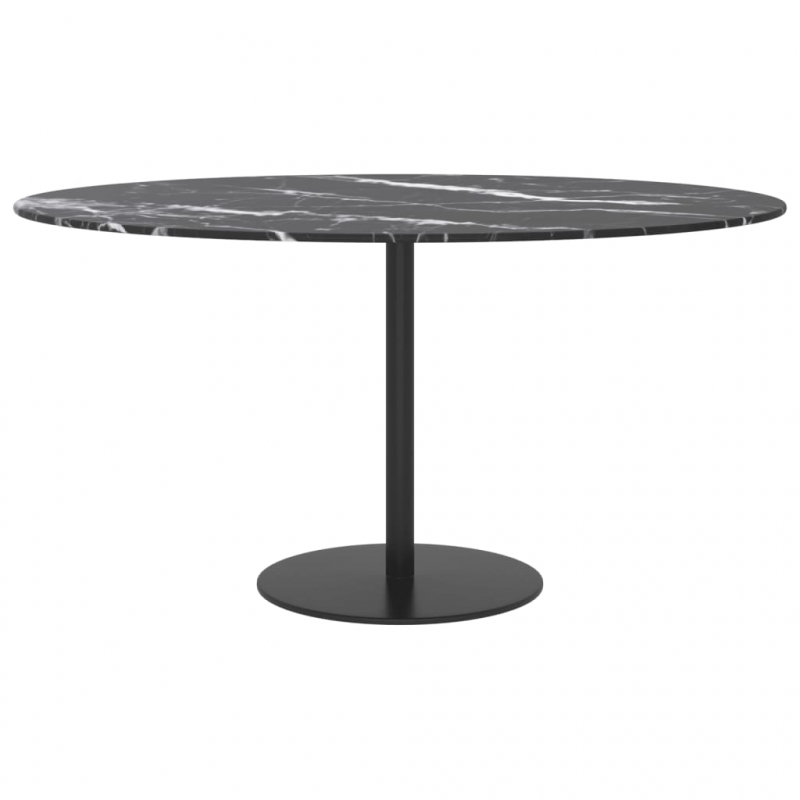 Tischplatte Schwarz Ø80x1 cm Hartglas in Marmoroptik