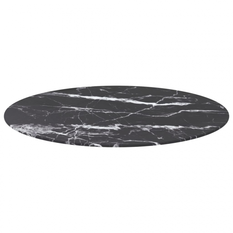Tischplatte Schwarz Ø80x1 cm Hartglas in Marmoroptik