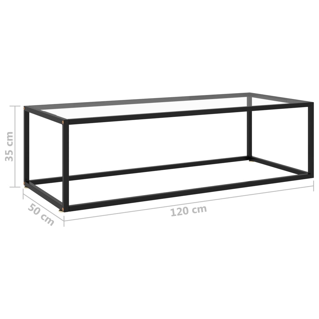 Couchtisch Schwarz mit Hartglas 120x50x35 cm