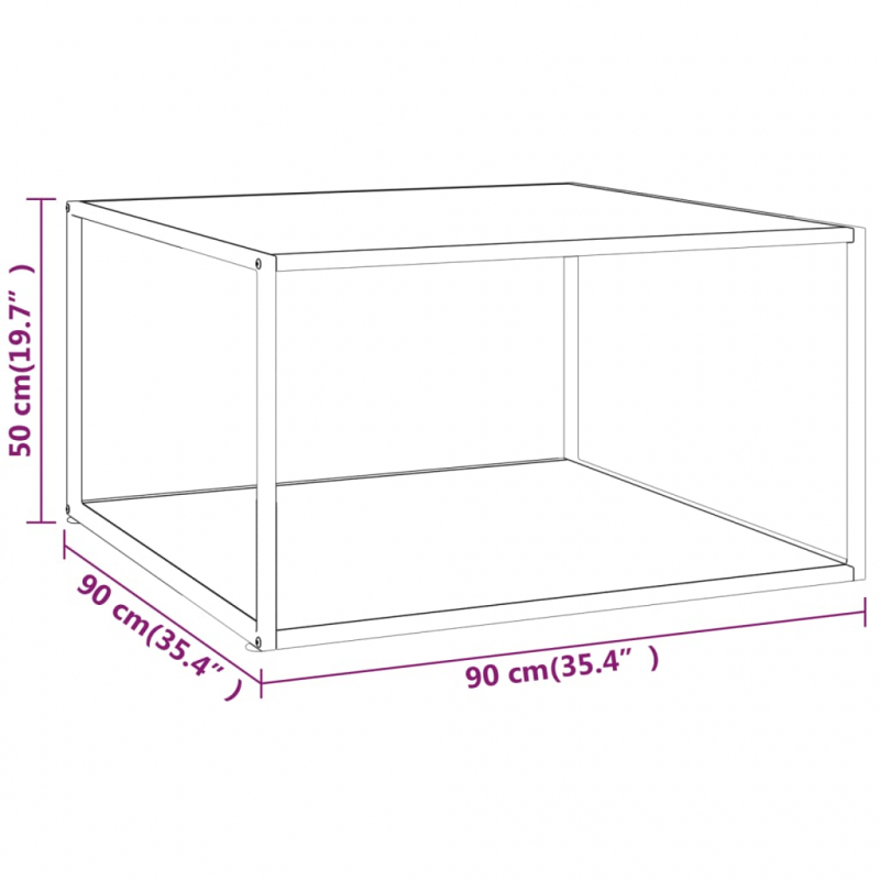 Couchtisch Schwarz mit Weißem Glas Marmor-Optik 90x90x50 cm