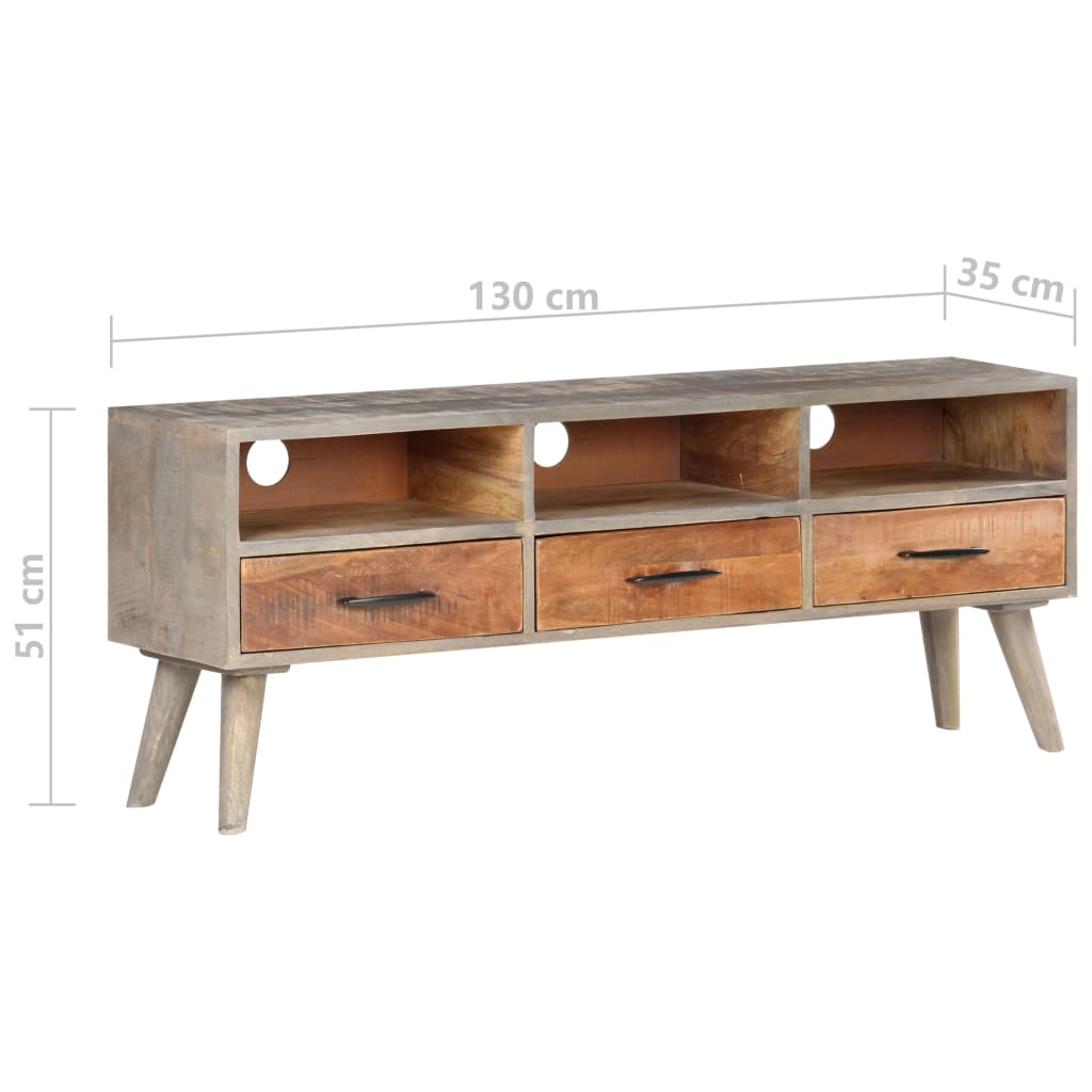 TV-Schrank Grau 130x35x51 cm Raues Mango-Massivholz