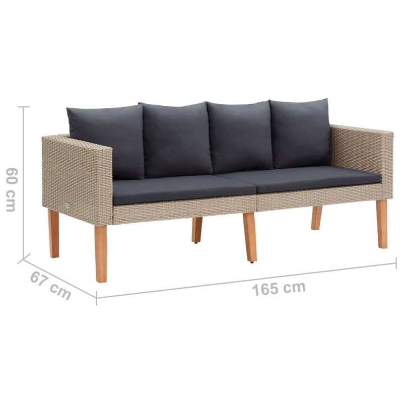 2-Sitzer-Gartensofa mit Auflagen Poly Rattan Beige