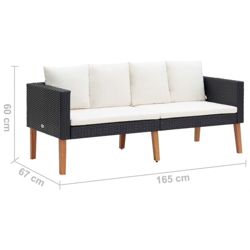 2-Sitzer-Gartensofa mit Auflagen Poly Rattan Schwarz