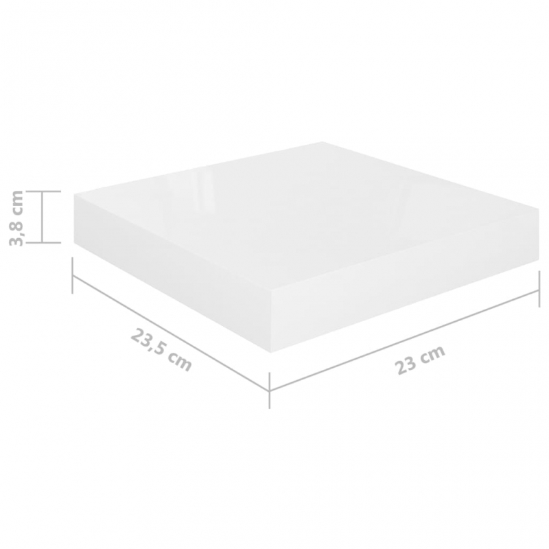Schweberegale 2 Stk. Hochglanz-Weiß 23x23,5x3,8 cm MDF