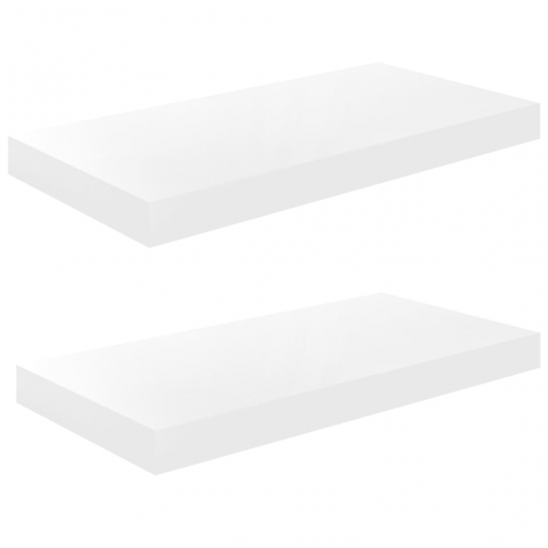Schweberegale 2 Stk. Hochglanz-Weiß 50x23x3,8 cm MDF