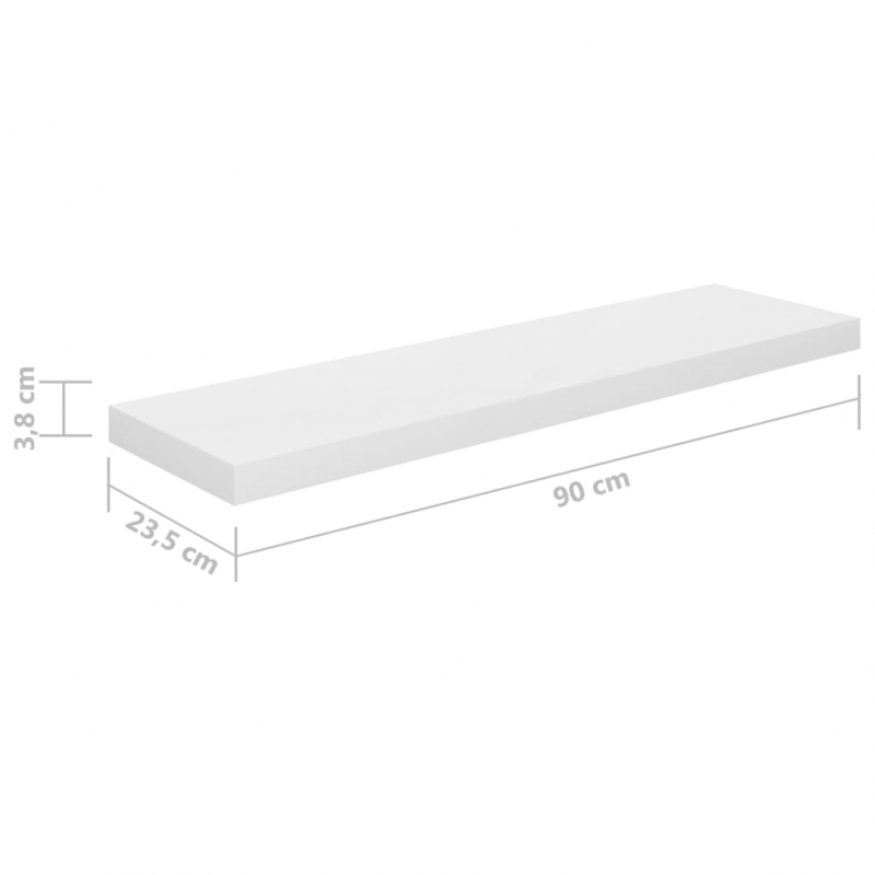 Schweberegale 2 Stk. Hochglanz-Weiß 90x23,5x3,8 cm MDF