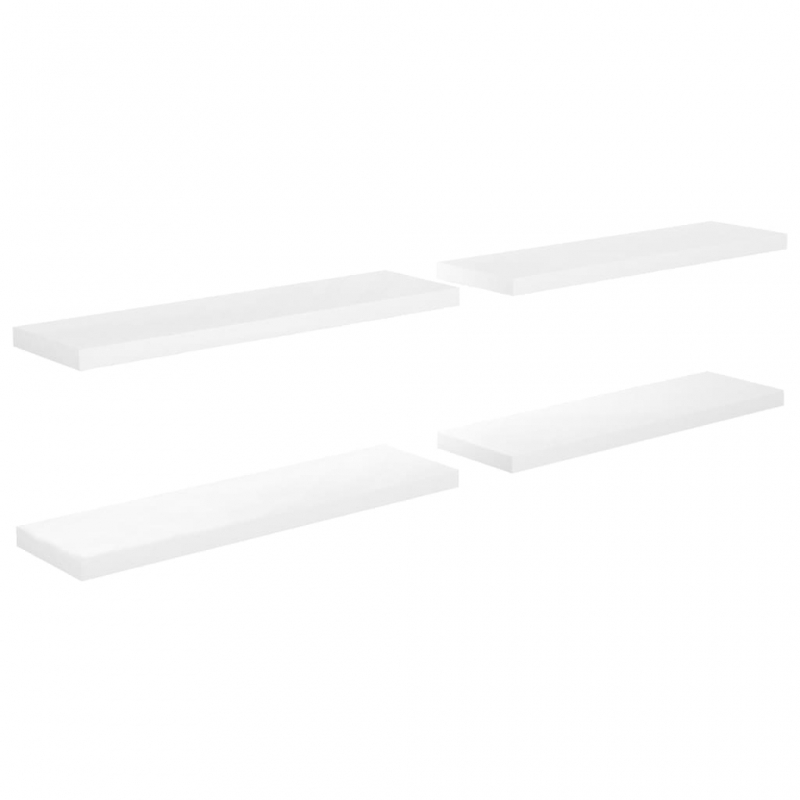 Schweberegale 4 Stk. Hochglanz-Weiß 90x23,5x3,8 cm MDF