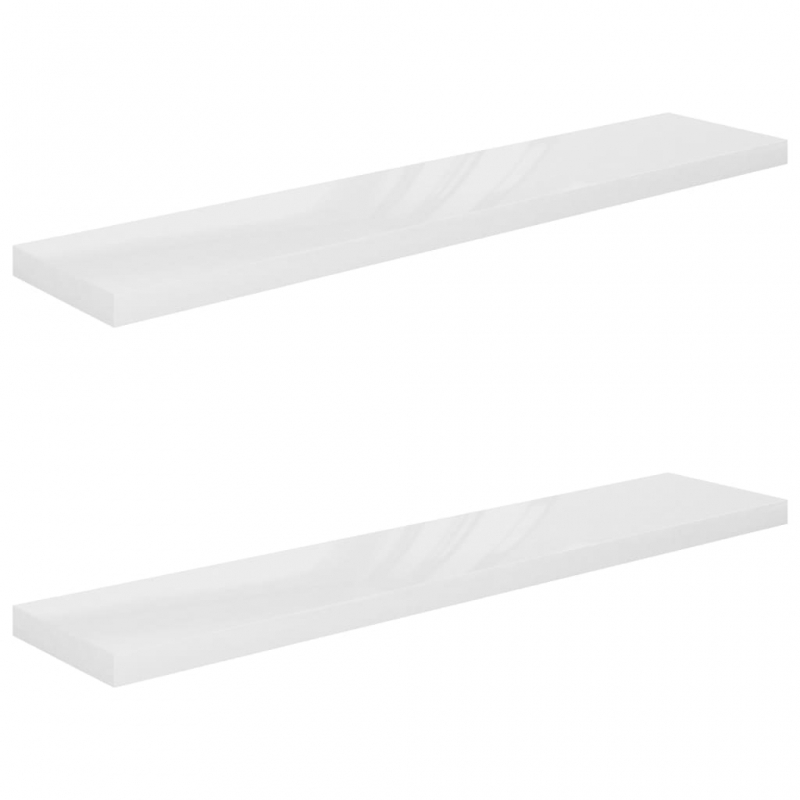 Schweberegale 2 Stk. Hochglanz-Weiß 120x23,5x3,8 cm MDF