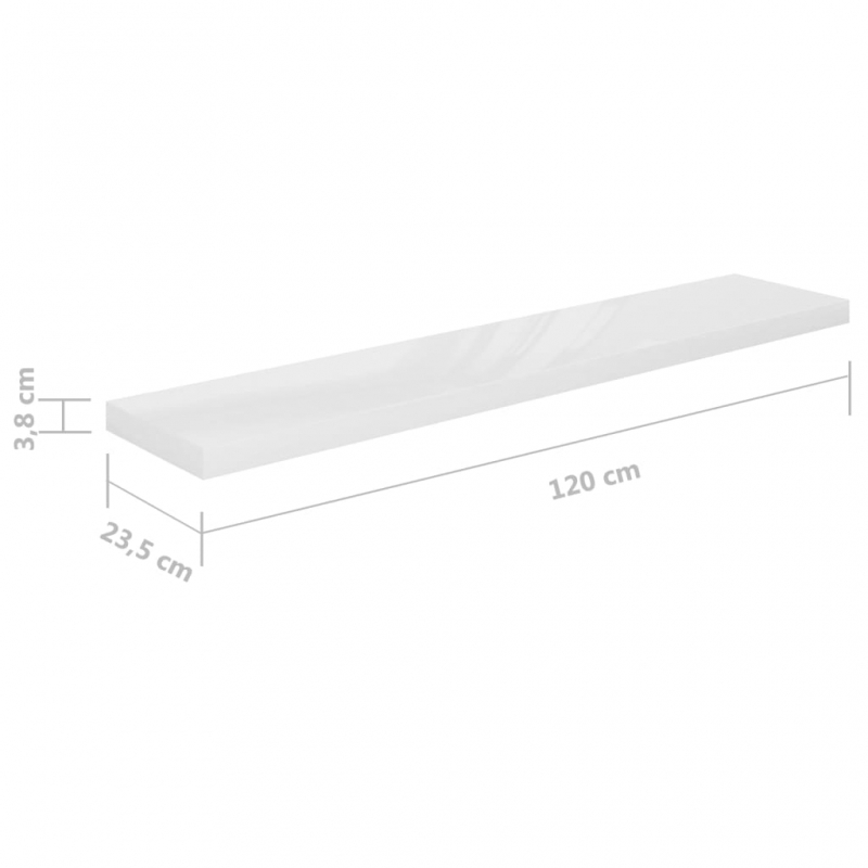 Schweberegale 2 Stk. Hochglanz-Weiß 120x23,5x3,8 cm MDF