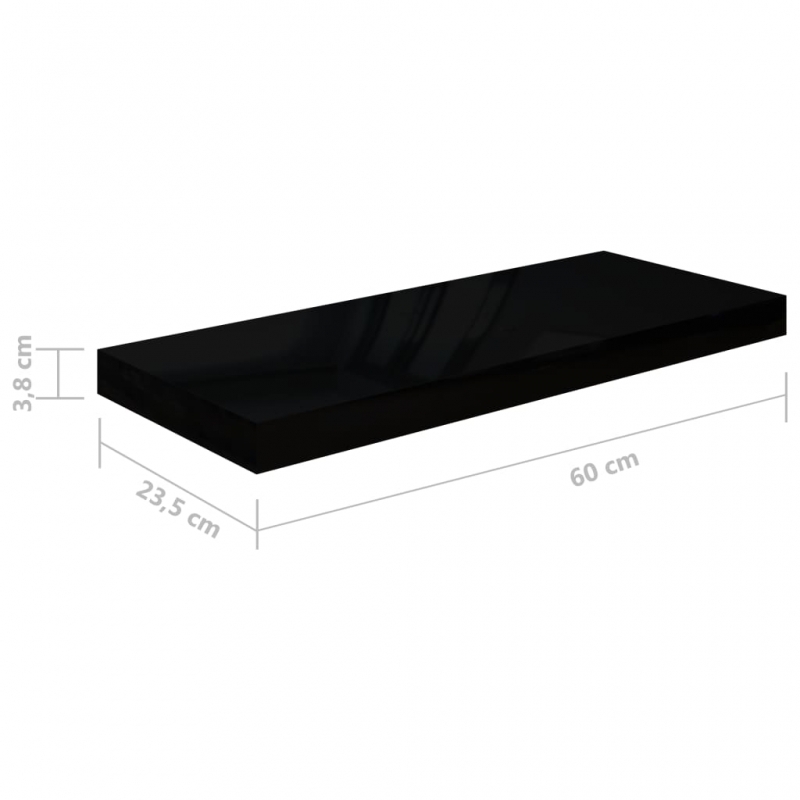 Schweberegal Hochglanz-Schwarz 60x23,5x3,8 cm MDF
