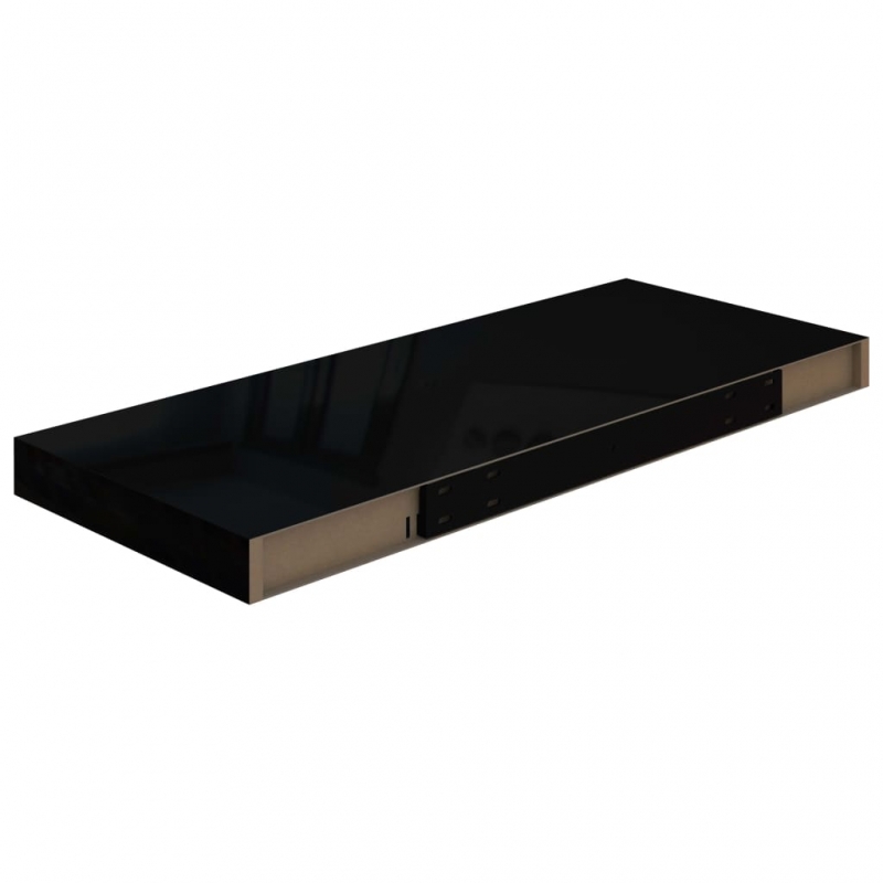 Schweberegale 2 Stk. Hochglanz-Schwarz 60x23,5x3,8 cm MDF
