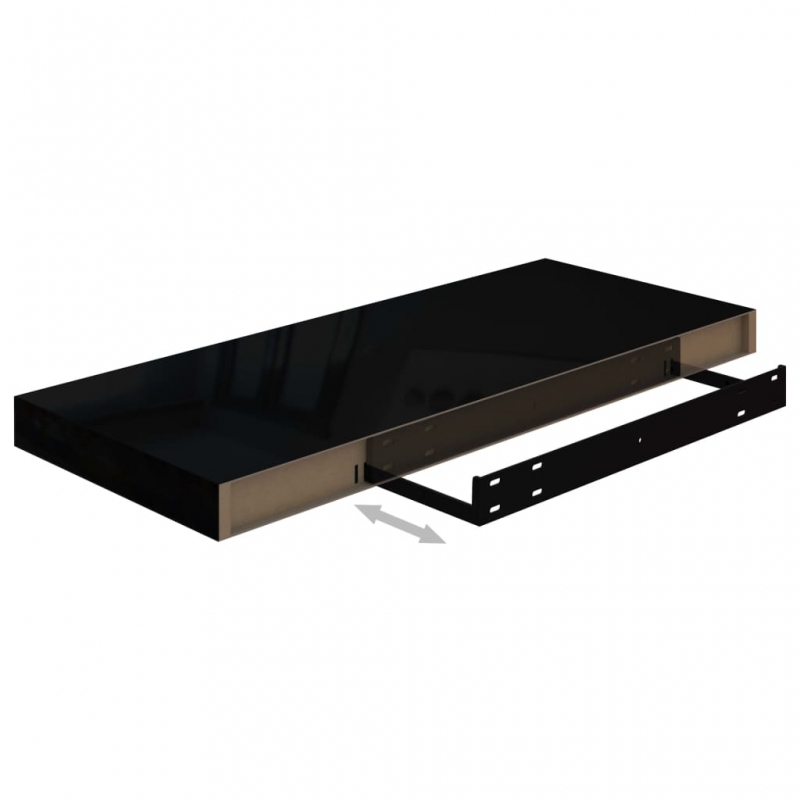 Schweberegale 2 Stk. Hochglanz-Schwarz 60x23,5x3,8 cm MDF