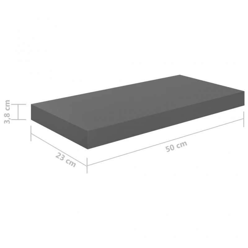 Schweberegal Hochglanz-Grau 50x23x3,8 cm MDF